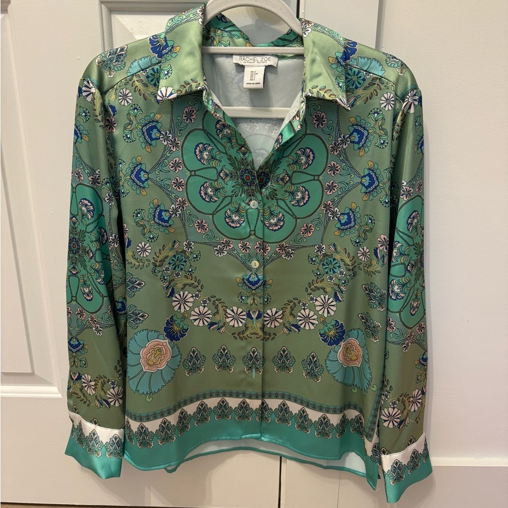 Rachel Zoe Silky Button Up blue/green
